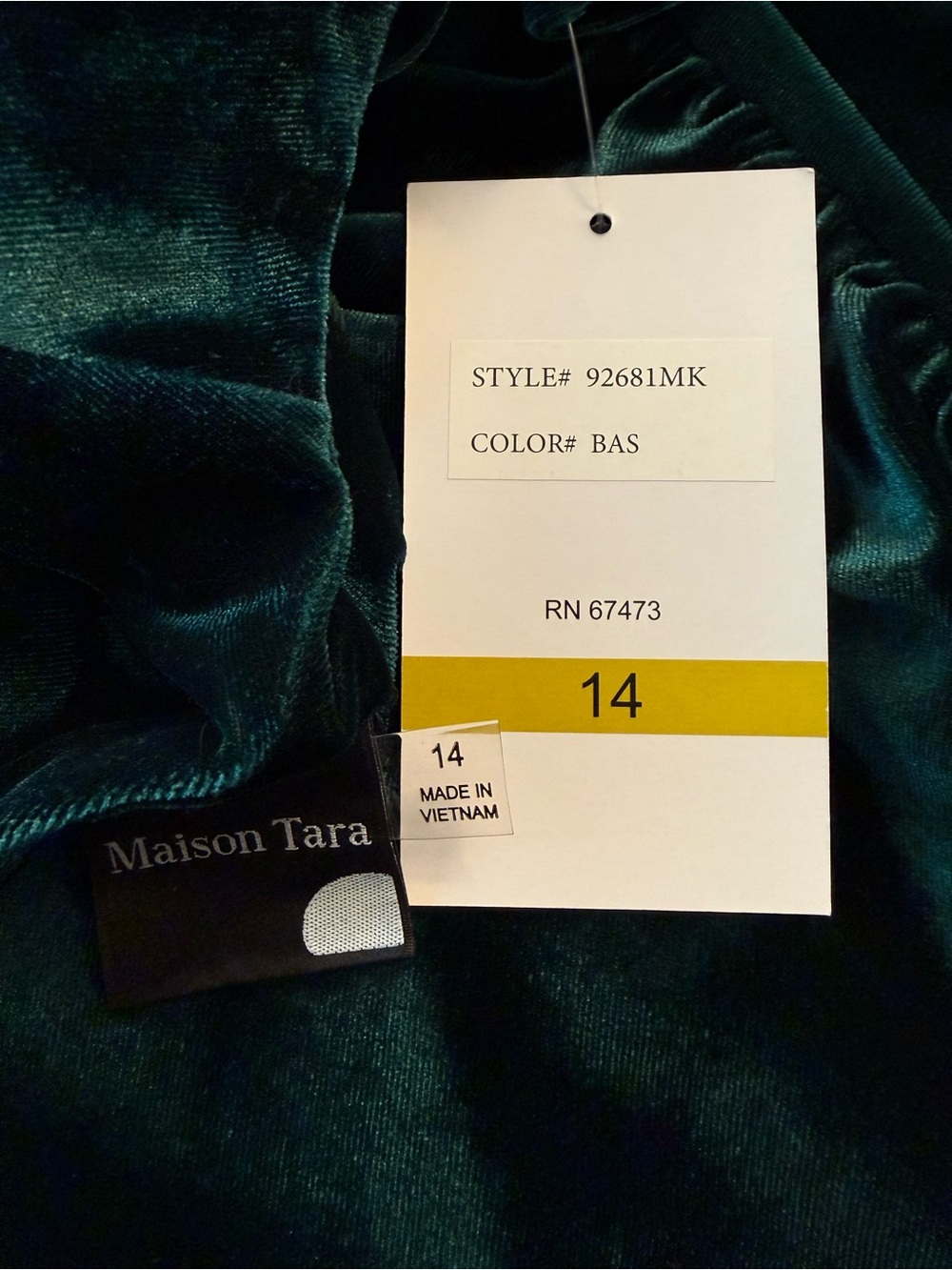 Maison Tara Deep Emerald Velvet Ruched Long Sleeve Dress - Picture 3 of 3